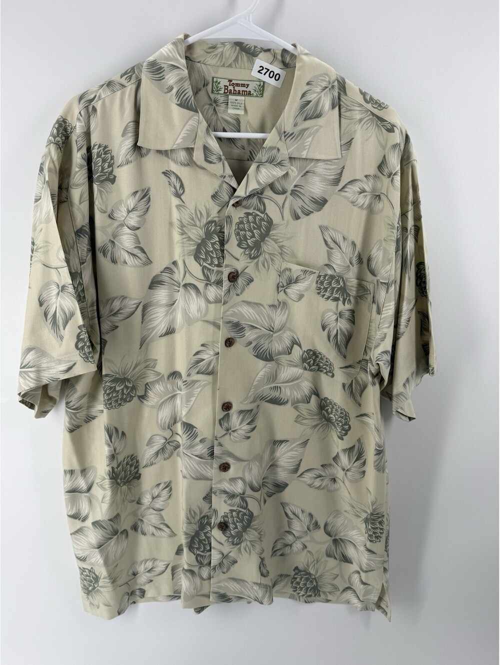 Tommy Bahama Short Sleeve Button Shirt Men's M Cream 100% Silk Hawaiian Floral